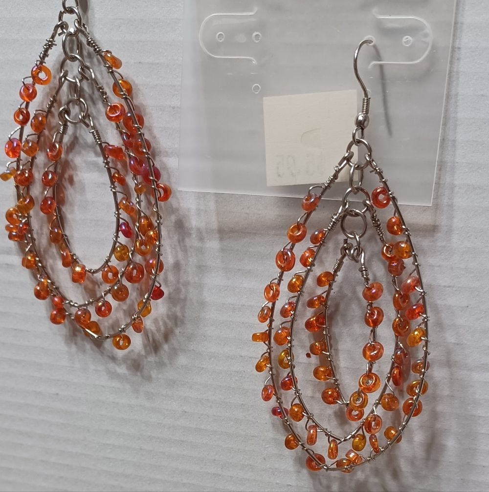 📣📣 2 Pairs/$12 📣📣 Elegant Orange Beaded Teardrop Earrings